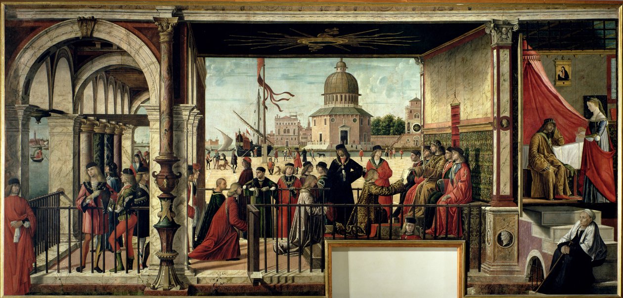 De engelska ambassadörernas ankomst, från S:t Ursula-cykeln, 1498 (för detaljer se 119436) av Vittore Carpaccio