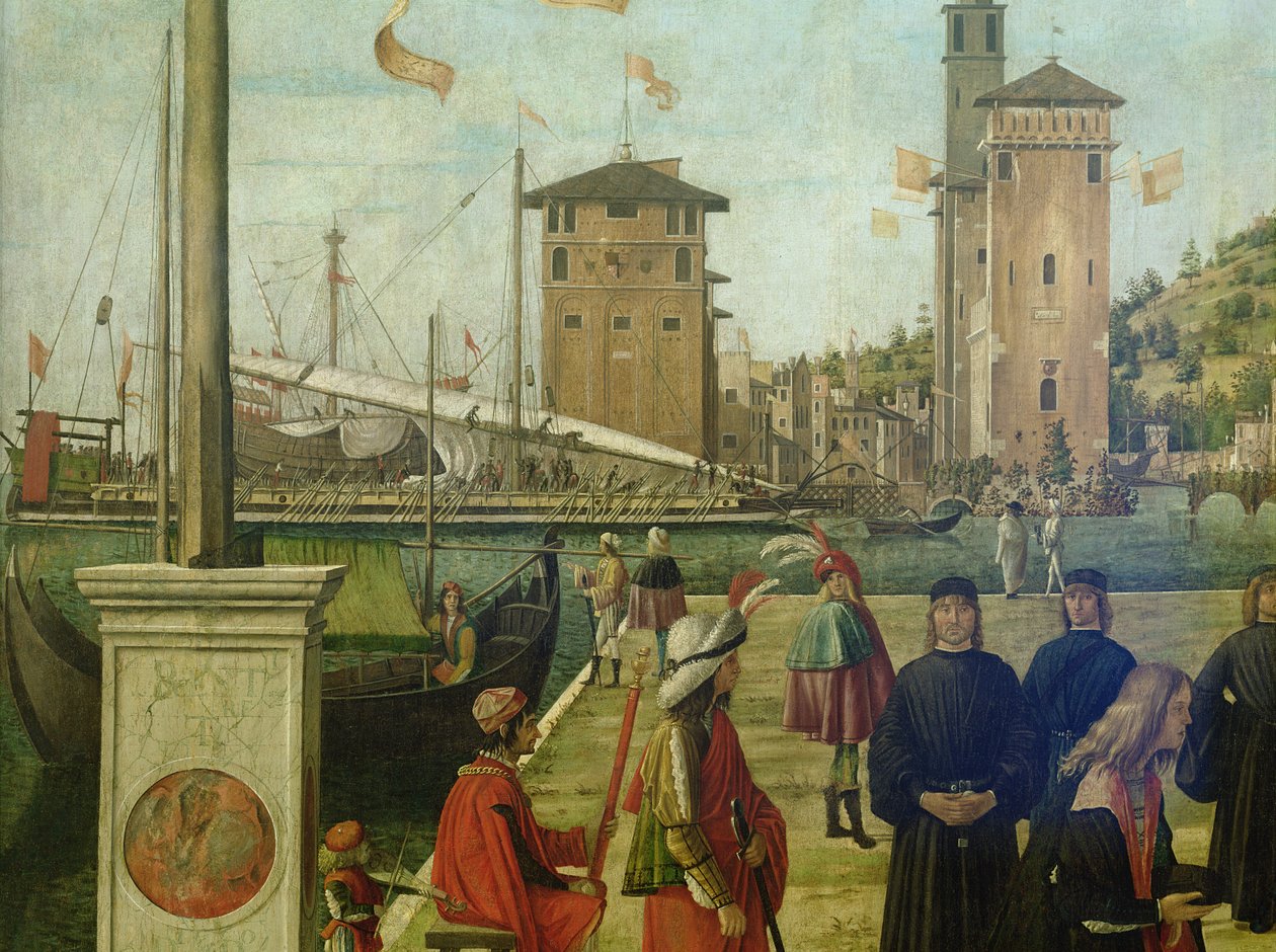 Ambassadörernas återkomst, från St. Ursula-cykeln, 1490-94 detalj av 51114 av Vittore Carpaccio