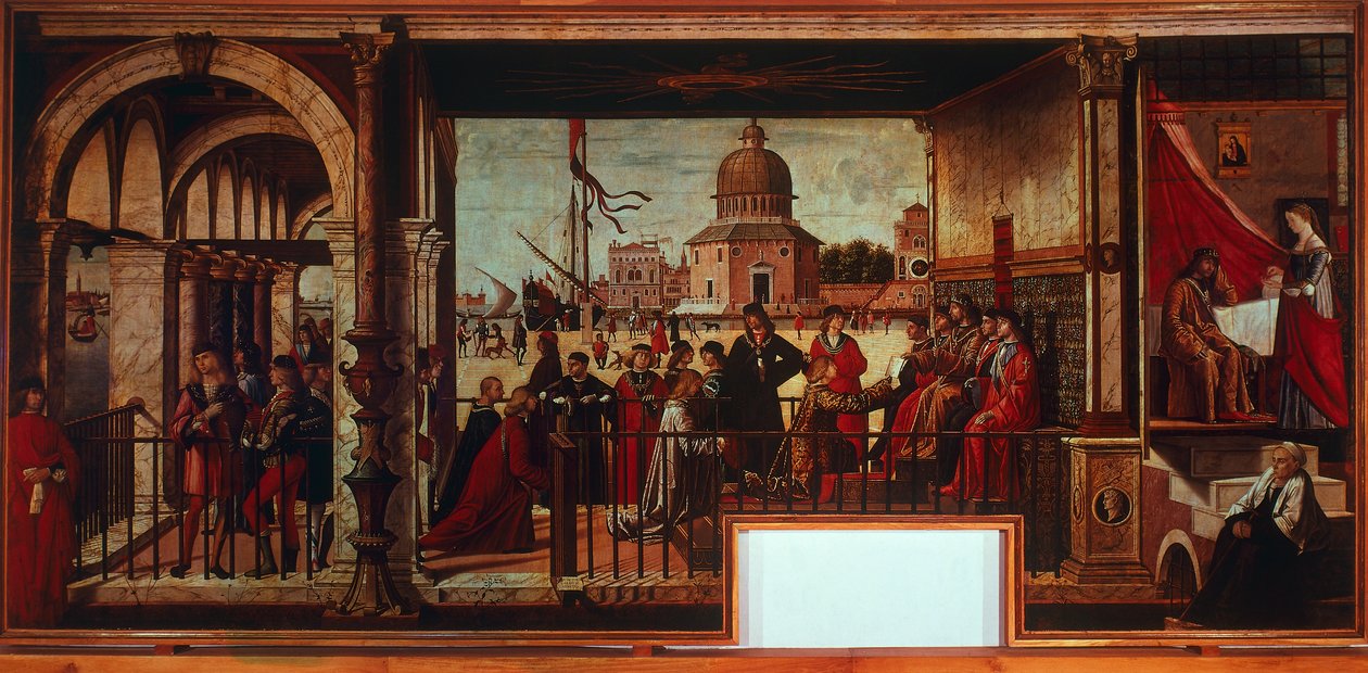 Ankomst av engelska ambassadörer vid Court of Bretagne (målning) av Vittore Carpaccio