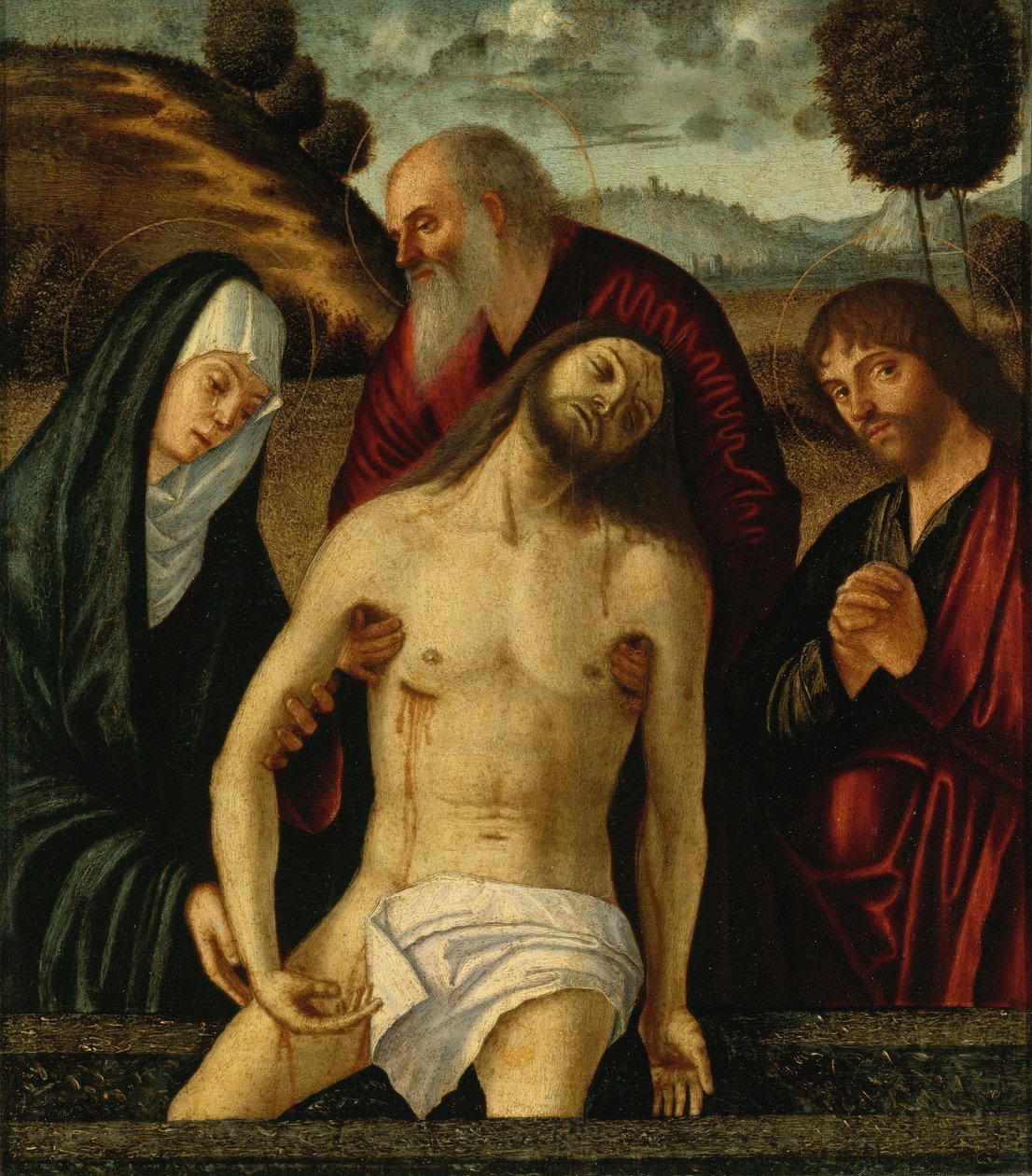 Carpaccio - LAMENTATIONEN, MED MADONNA OCH HELIGARNA JOSEPH AV ARIMATHEA OCH JOHANNUS EVANGELISTEN, Perocco 4 av Vittore Carpaccio
