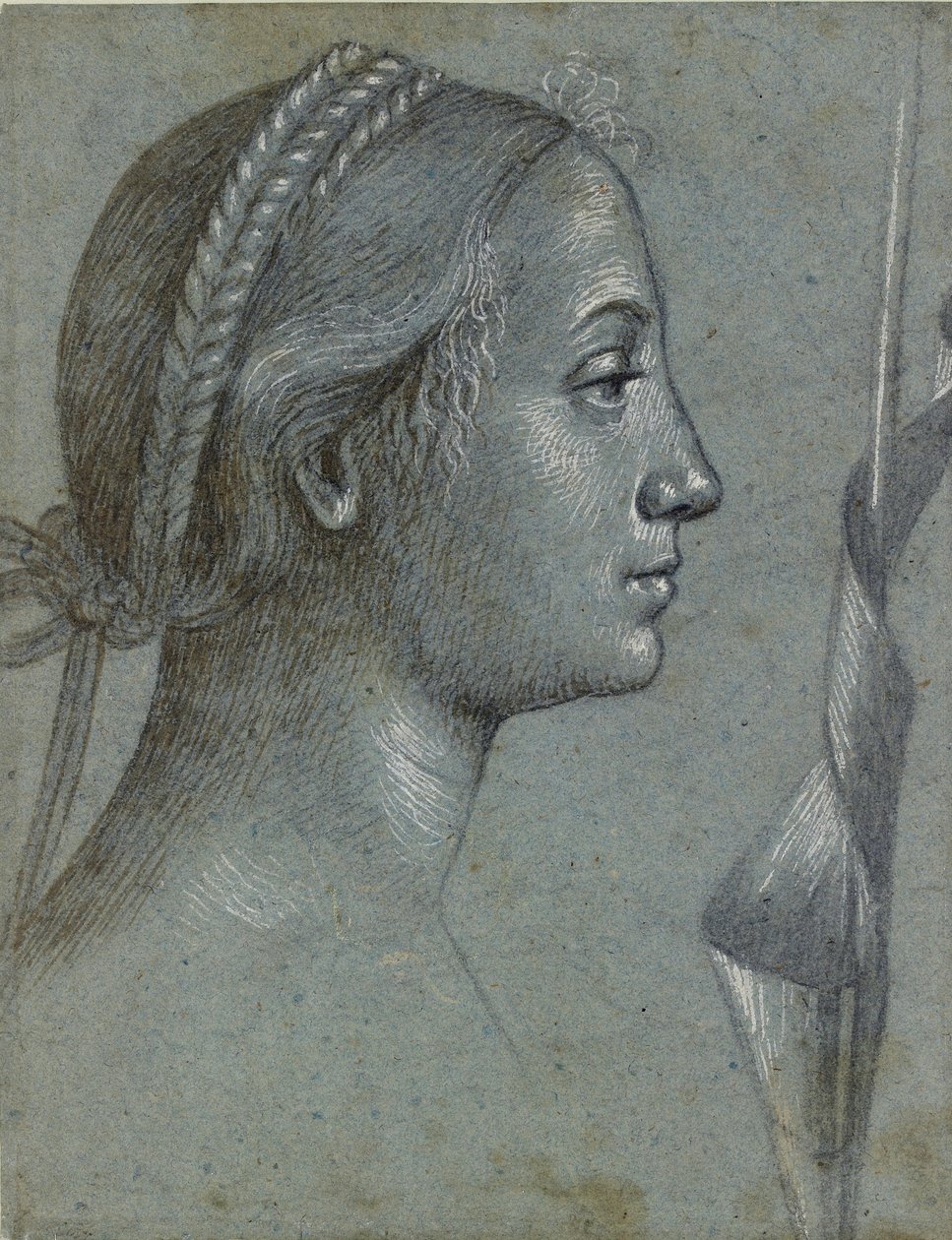 Huvud av en kvinna med en vimpel lindad runt en påle, sent 1400-tal av Vittore Carpaccio