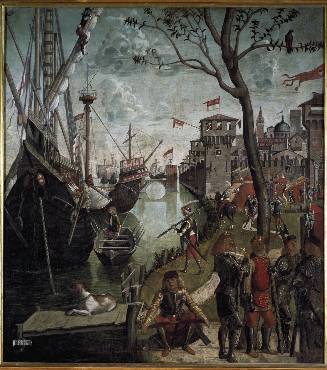 Legenden om Saint Ursula: pelerinernas ankomst till Köln - Olja på duk av Vittore Carpaccio