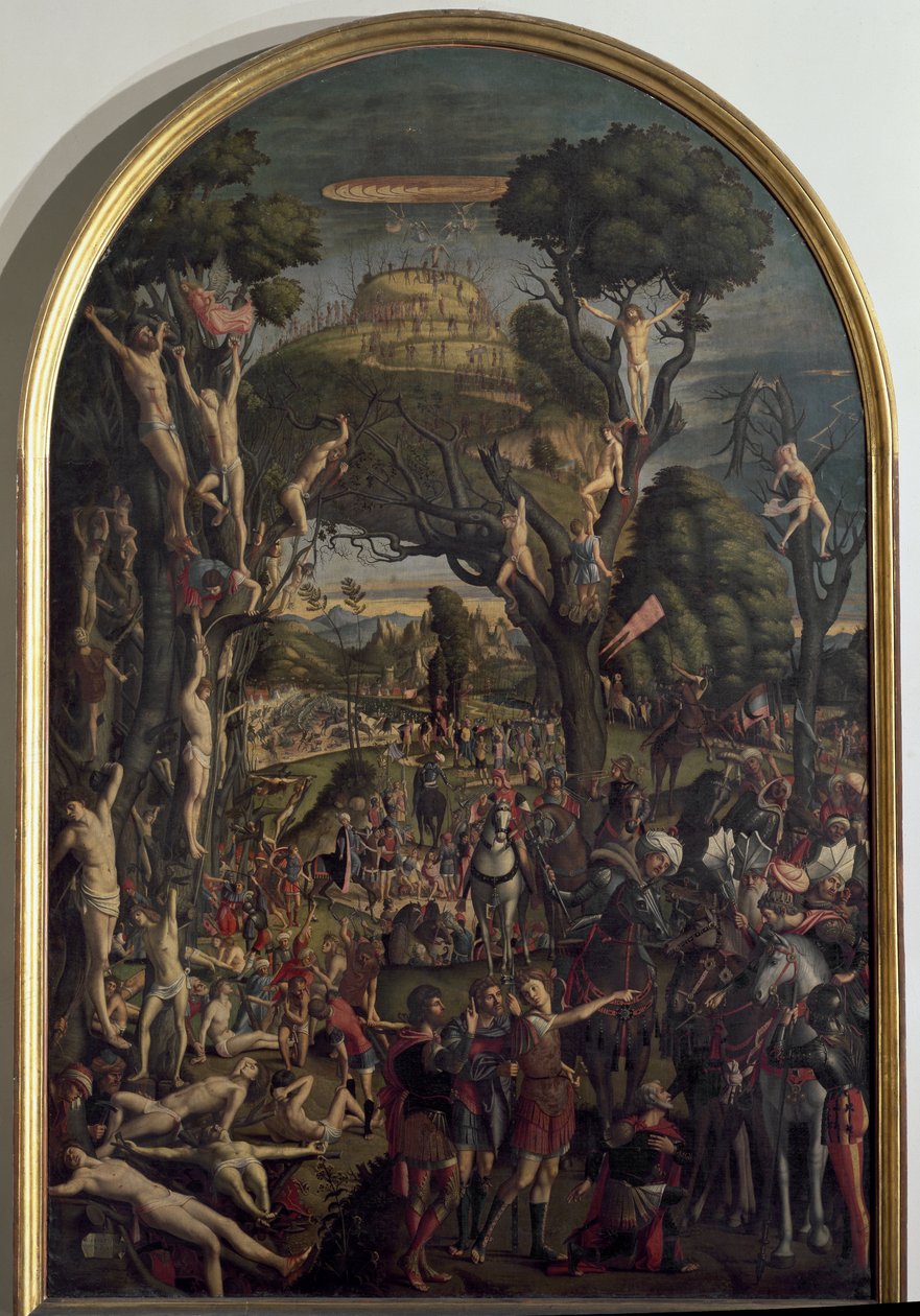 De tiotusen martyrernas korsfästelse på berget Ararat - Olja på duk av Vittore Carpaccio