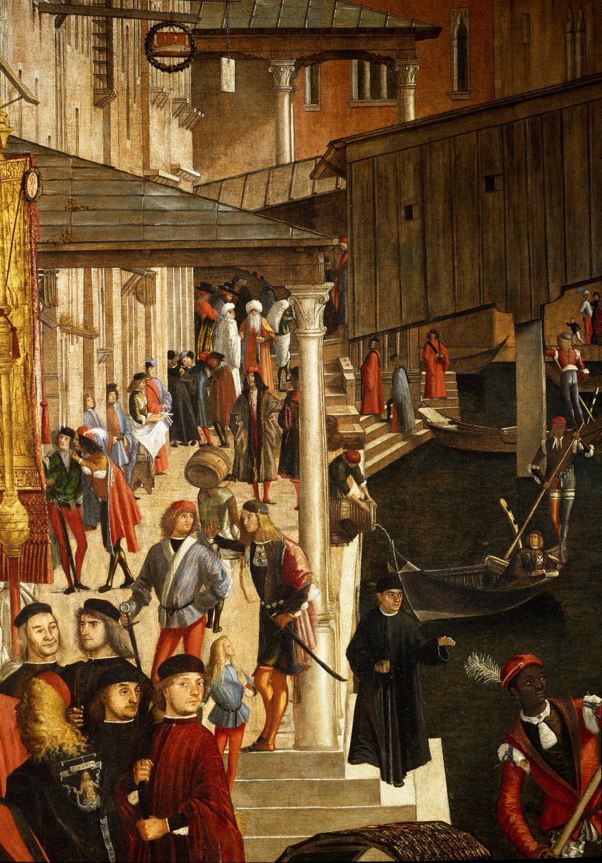 Miraklet av reliken av det heliga korset vid Rialtobron i Venedig, detalj. Målning av Vittore Scarpazza dit Vittore Carpaccio (1460-1525) av Vittore Carpaccio