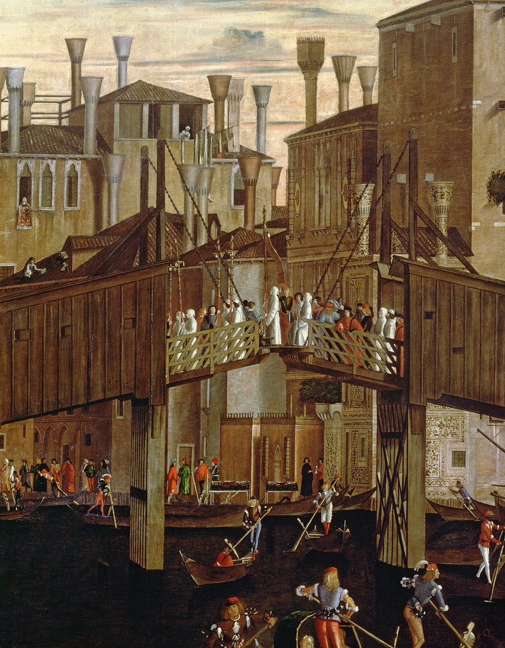 Miraklet av reliken av det heliga korset, detalj av den gamla Rialtobron, från Scuola di San Giovanni Evangelista, c.1494 av Vittore Carpaccio