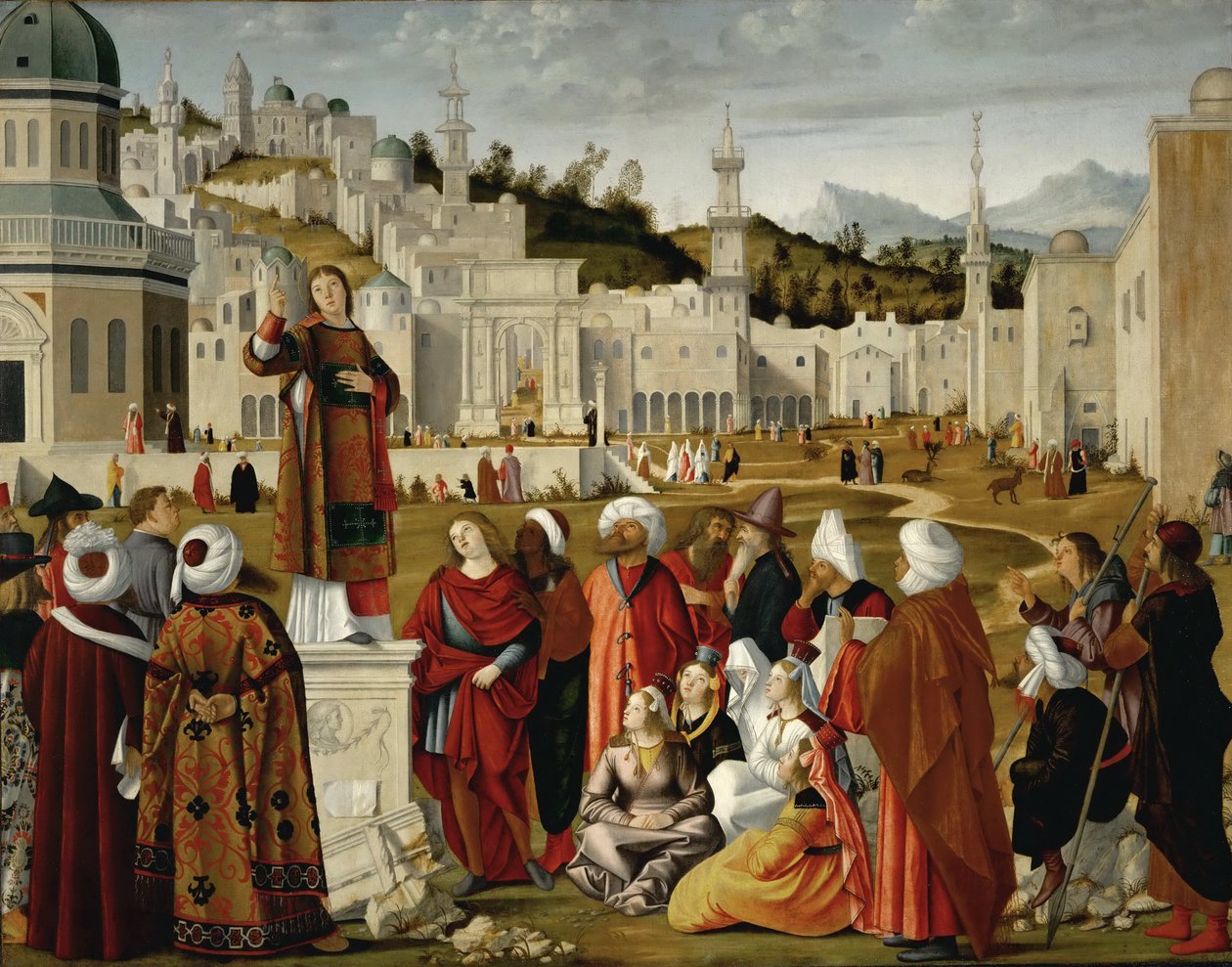Stefanus predikan i Jerusalem av Vittore Carpaccio