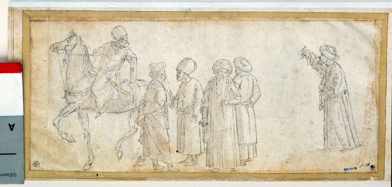 Turkar, en av dem är till häst Teckning i brunt tusch och tvätt av Vittore Carpaccio (1450-1526) Dim. 0,11 x 0,28 m Paris. Louvren av Vittore Carpaccio