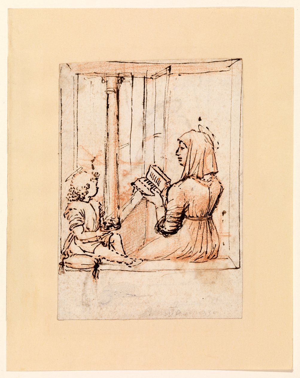 Jungfru Maria läser till Kristus spädbarn (recto), sent 1480-tal-tidigt 1490-tal (penna och mörkbrunt bläck över röd krita, på lagt papper) av Vittore Carpaccio