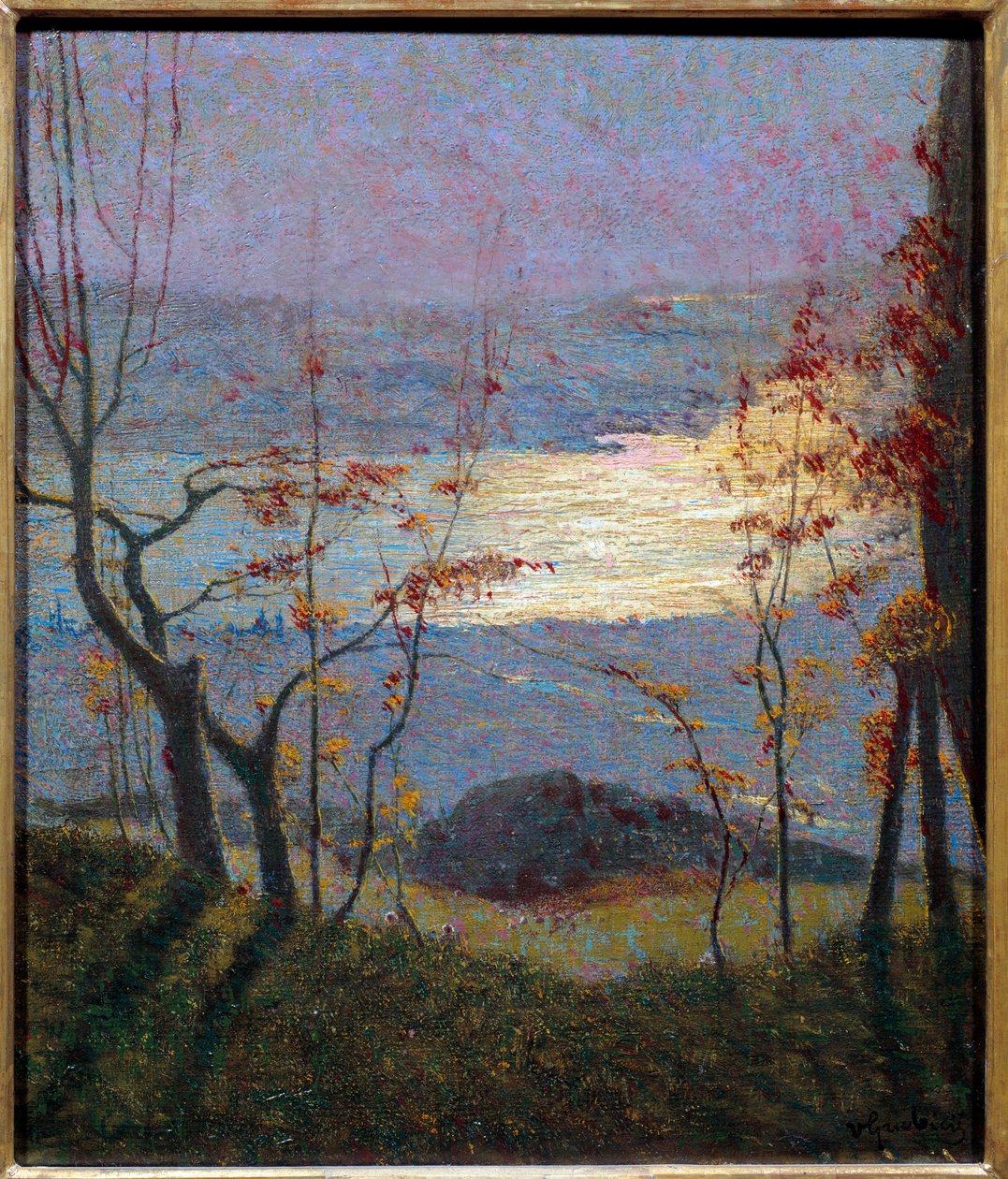 Morgon. Höstlandskap med träd. Målning av Vittore Grubicy Di Dragon (1851-1920) Ec. Italien, 1900-talet. Olja på duk. Mått: 0,47 x 0,41 m. Paris, Musée d