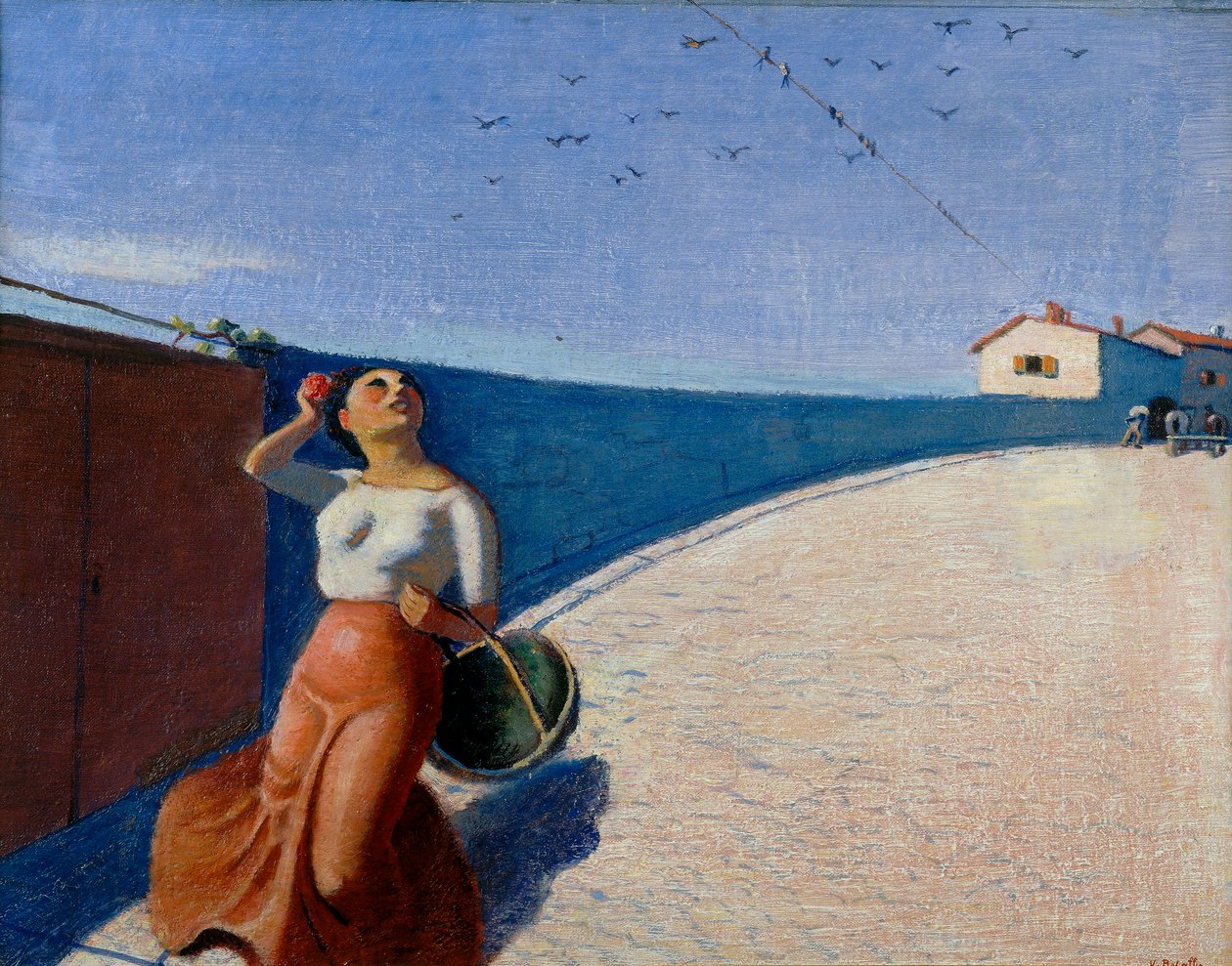 Flicka med korg och svalor, av Vittorio Bolaffio, förvarad i Borgo Castello Provincial Museum, Gorizia av Vittorio Bolaffio