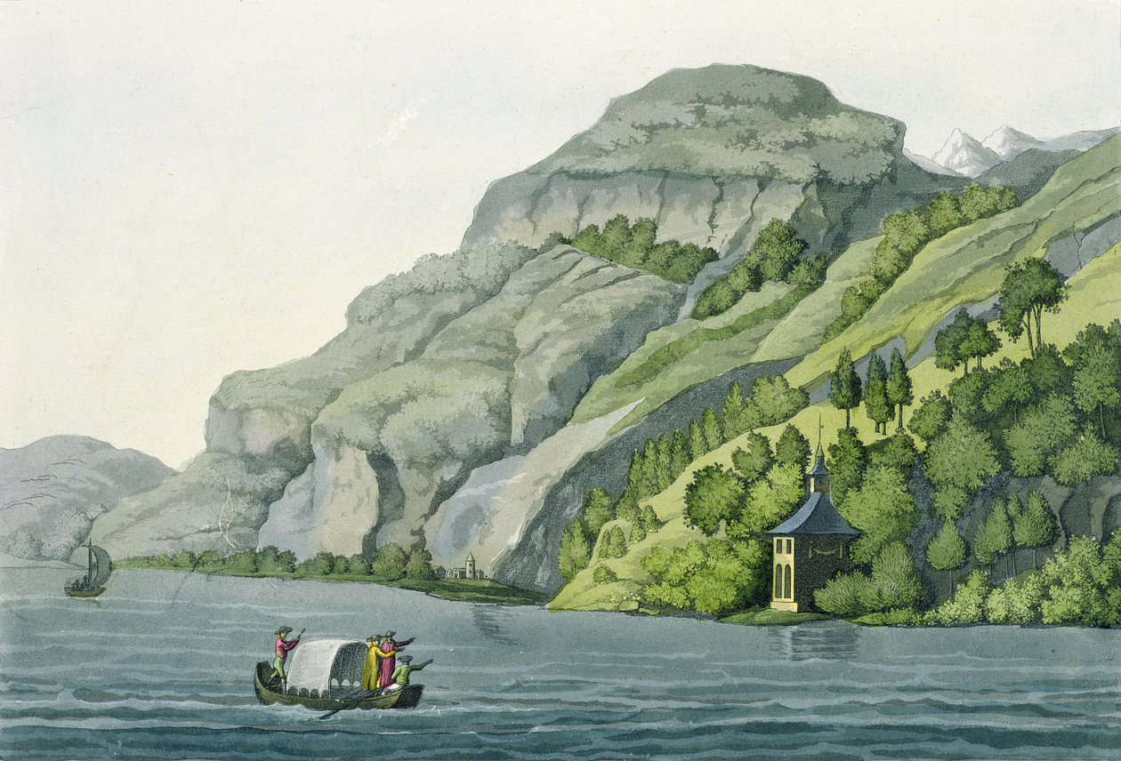 Vilhelm Tells kapell, från "Customs of the Various Nations", publicerad omkring 1800-18 (färggravyr) av Vittorio Raineri
