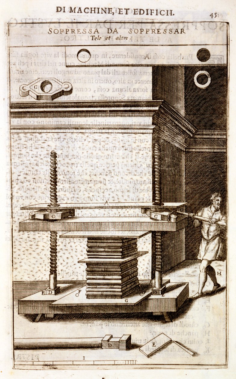 En bokpress för folioböcker, 1607 av Vittorio Zonca