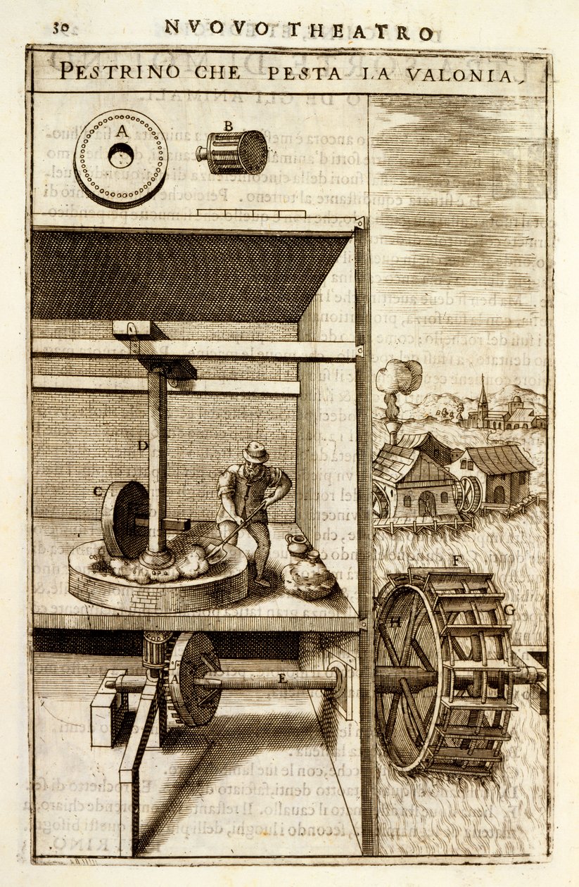 En vattendriven kross- eller kvarnmaskin, 1607 av Vittorio Zonca