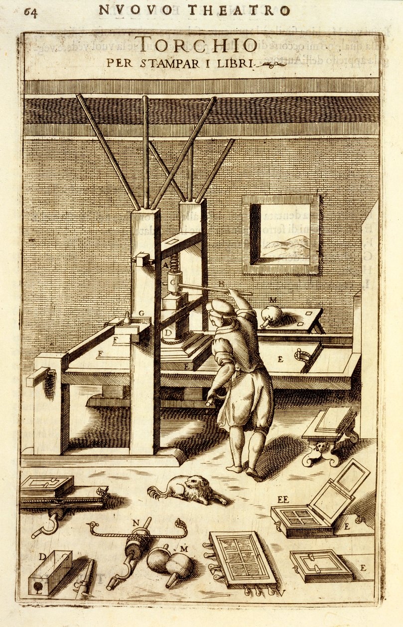 Bokpress för tryckning av böcker, 1607 av Vittorio Zonca
