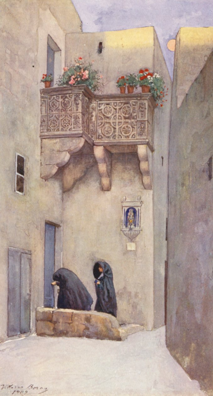 Malta (färglitografi) Kväll vid Victoria, Gozo (färglitografi) av Vittorio Boron