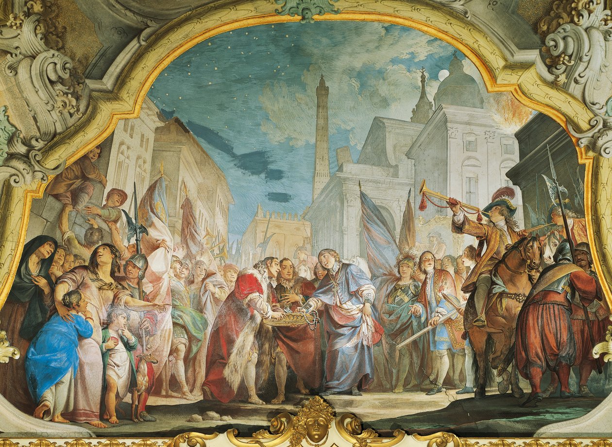 Fasti, Aldrovandi-familjen, av Vittorio Maria Bigari (1692-1776), fresk, Aldrovandi Montanari-palatset, Bologna, Italien av Vittorio Maria Bigari