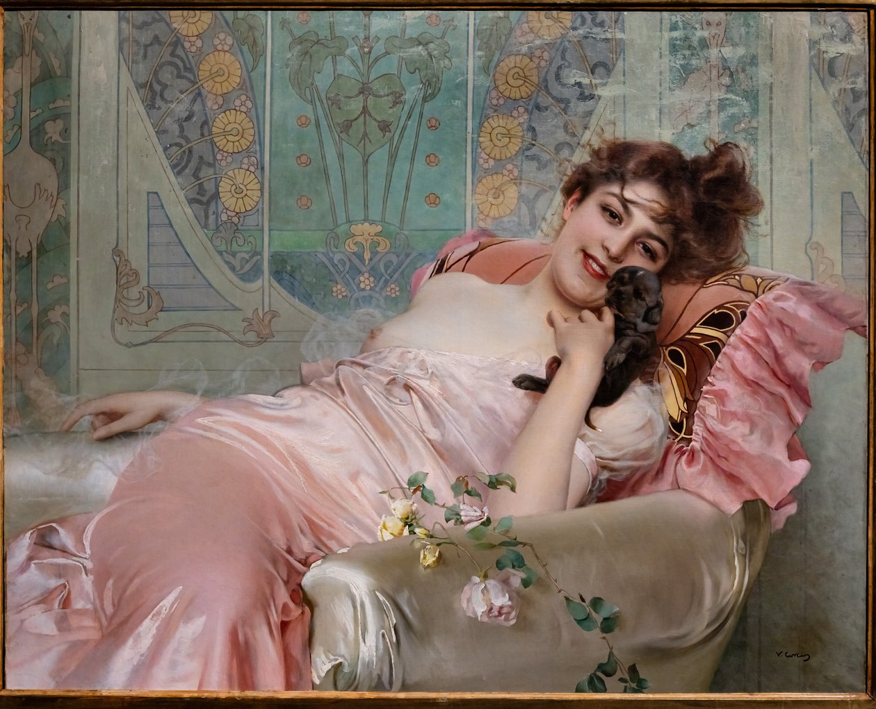 Dam med en liten hund av Vittorio Matteo Corcos