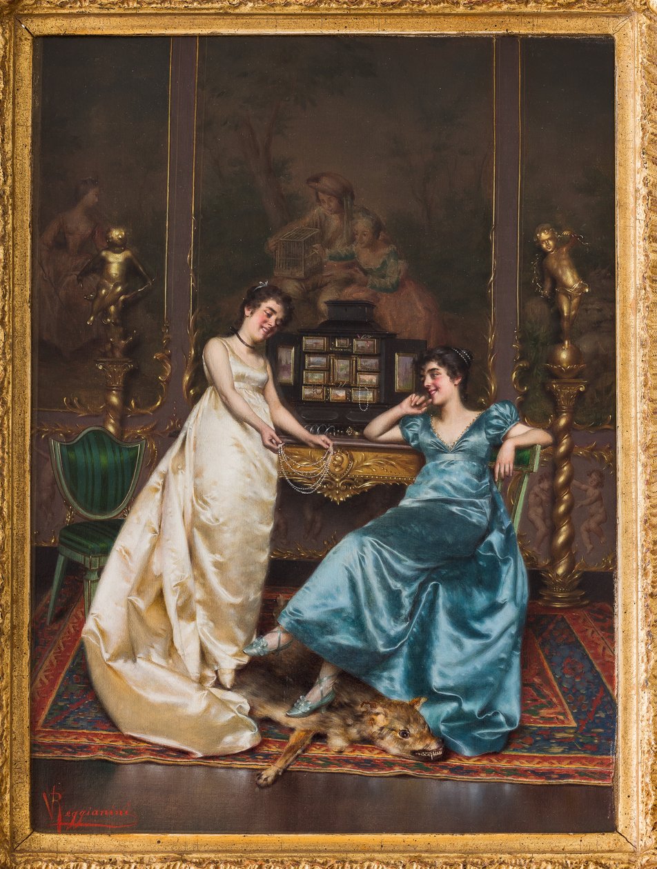 Pärlhalsbandet (olja på duk) av Vittorio Reggianini