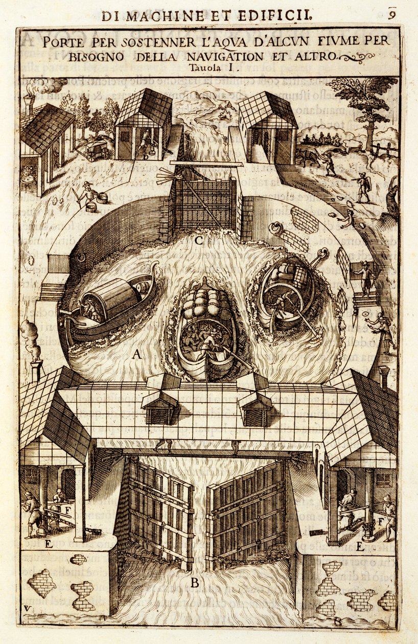 Hydraulisk maskin för en kanal- eller flodsluss, 1607 av Vittorio Zonca