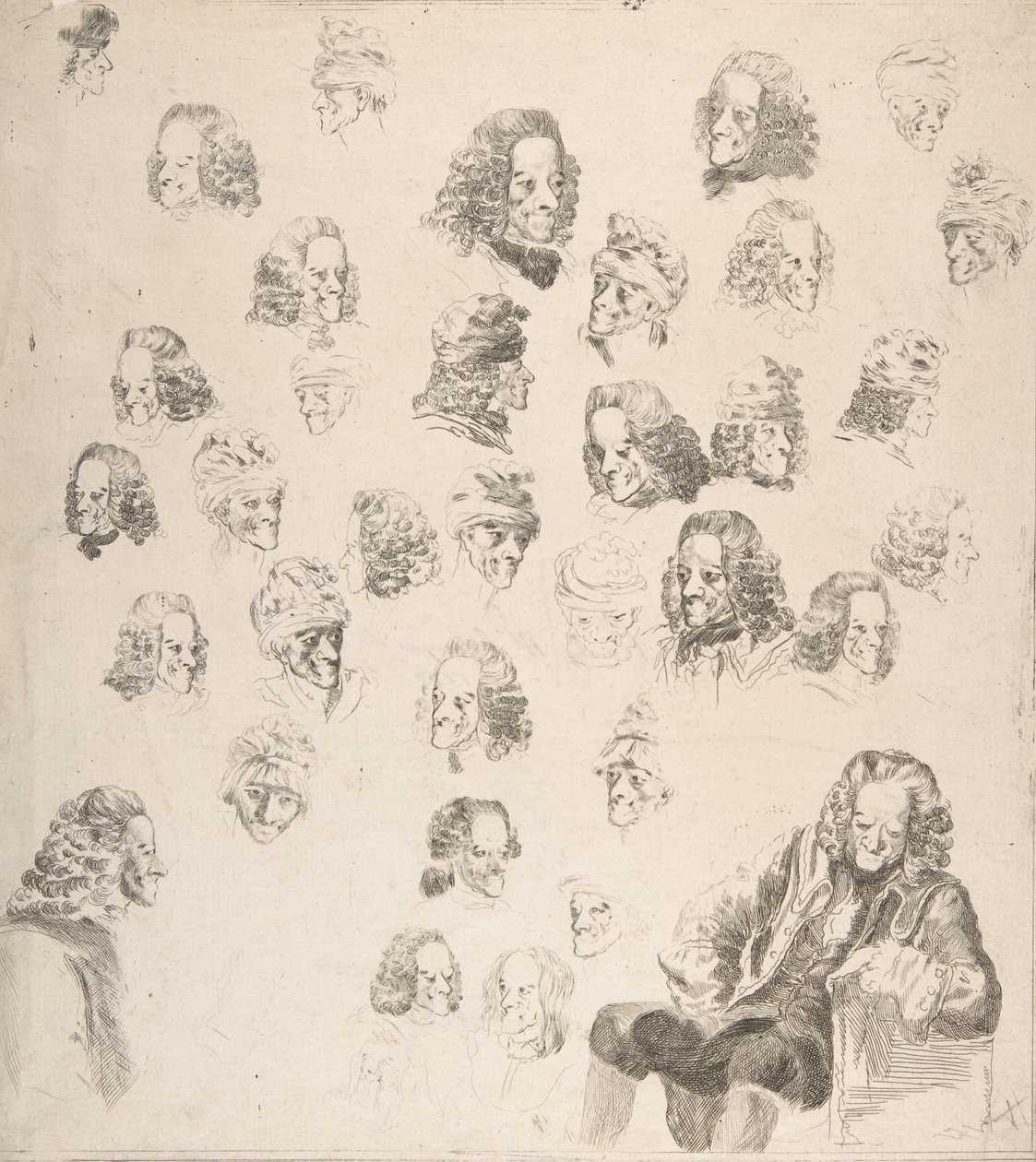 Skisser av Voltaire vid åttioett års ålder, 1775. av Vivant Denon