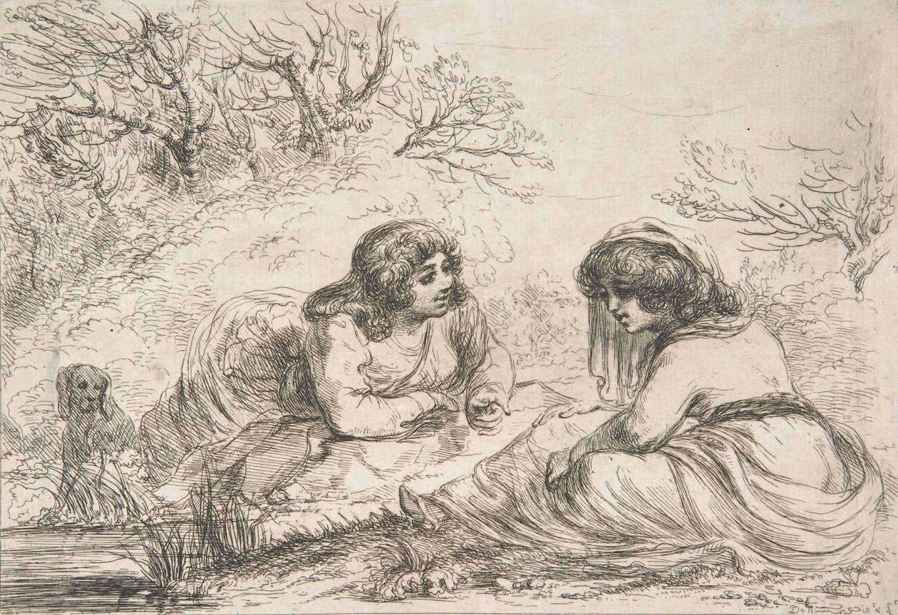 Två kvinnor i ett landskap, 1700-tidigt 1800-tal., 1700-tidigt 1800-tal. av Vivant Denon