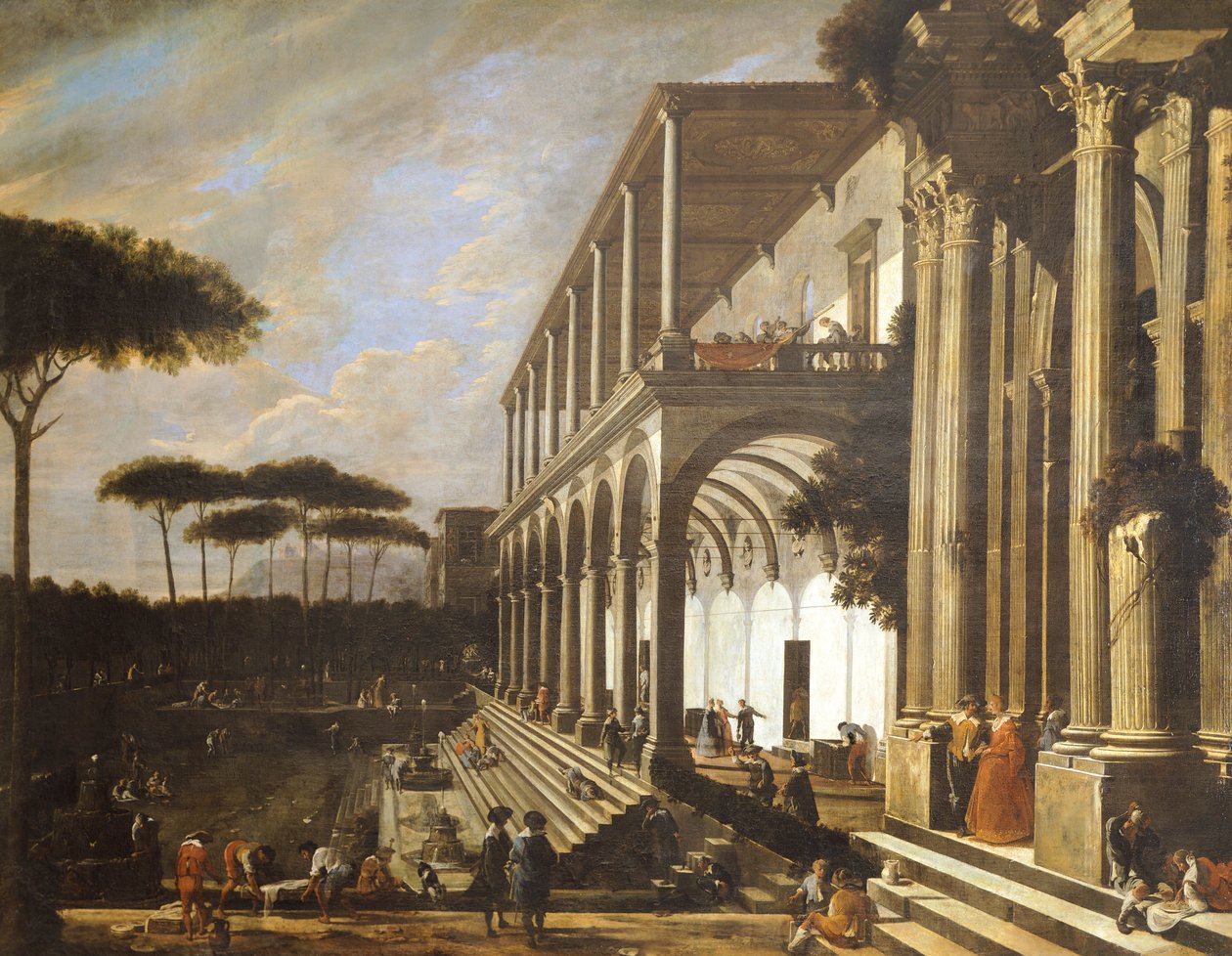 Fest i Villa Poggioreale, av Viviano Codazzi (cirka 1604-1670) av Viviano Codazzi
