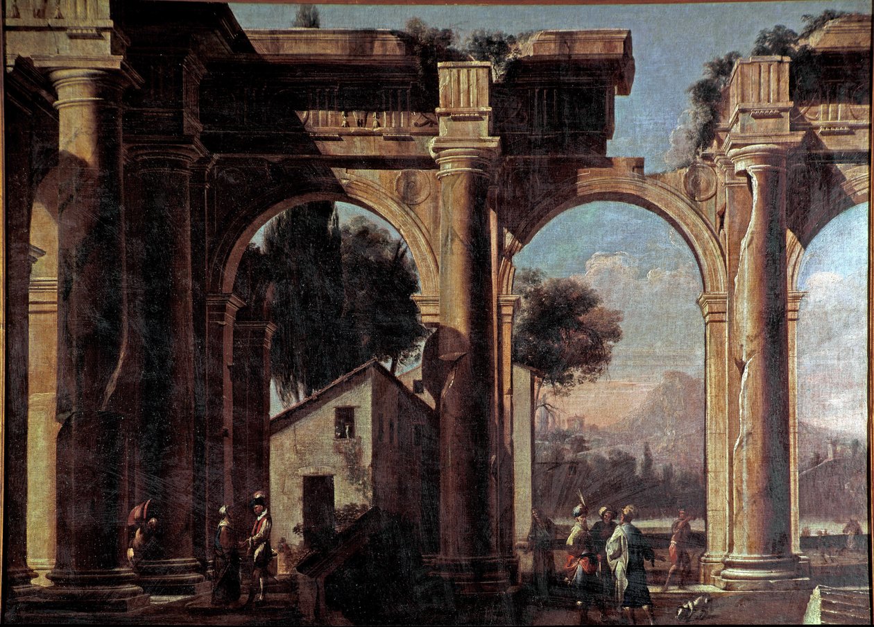 Landskap med ruiner Målning av Viviano Codazzi (1604-1670) 1600-tal Dim 100x132 cm Venedig, Museo Correr, n 1037 av Viviano Codazzi