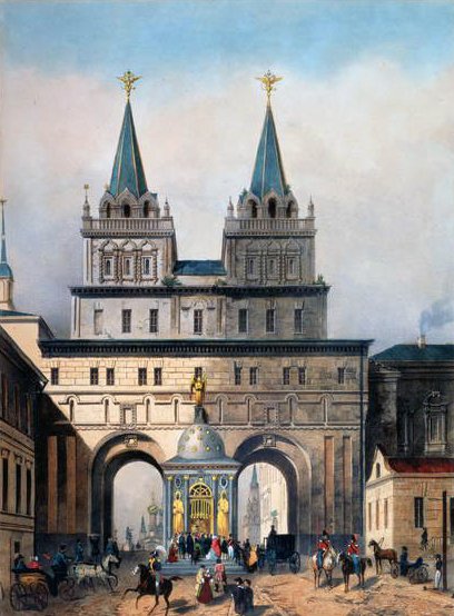 De iberiska portarna i Kreml i Moskva, graverade av A. Muller, 1840-talet av Vivien after Vivien after