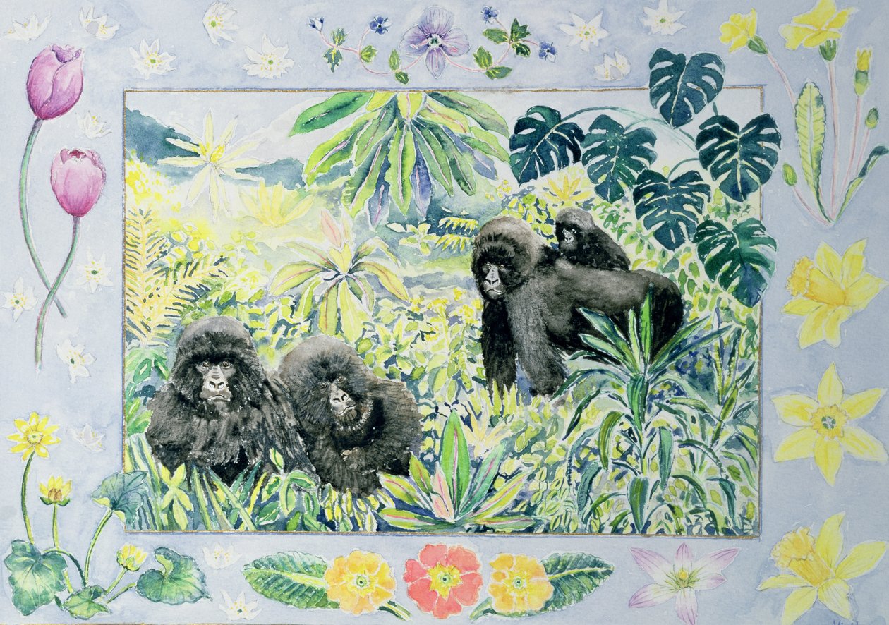 Bergsgorillor (mars månad från en kalender) av Vivika Alexander