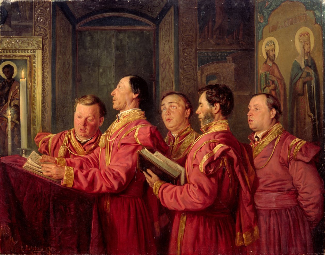 Korister i kyrkan, 1870 av Vladimir Egorovic Makovsky