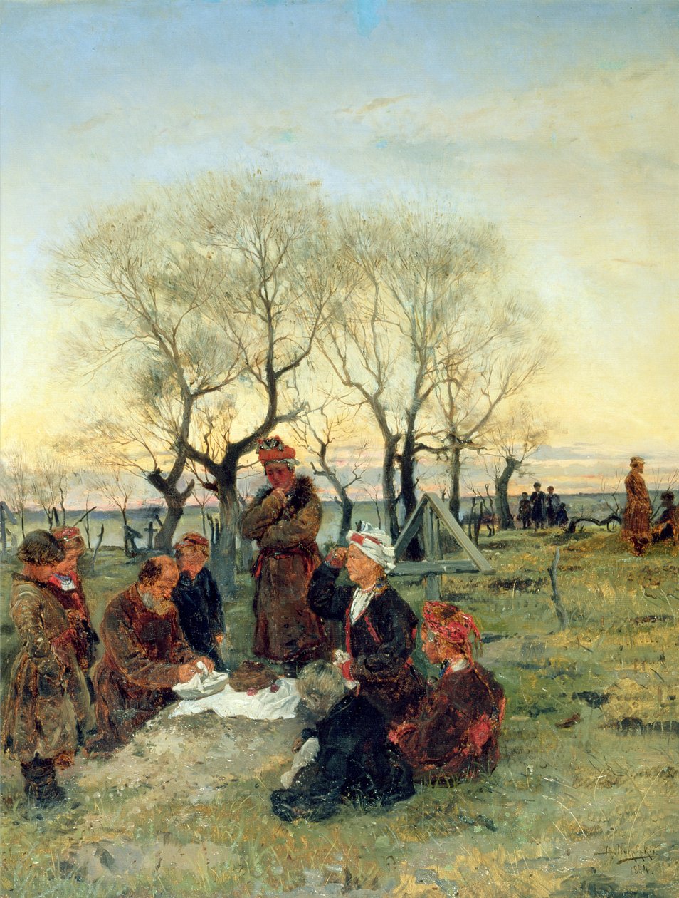 Begravningsfest vid graven, 1884 av Vladimir Egorovic Makovsky