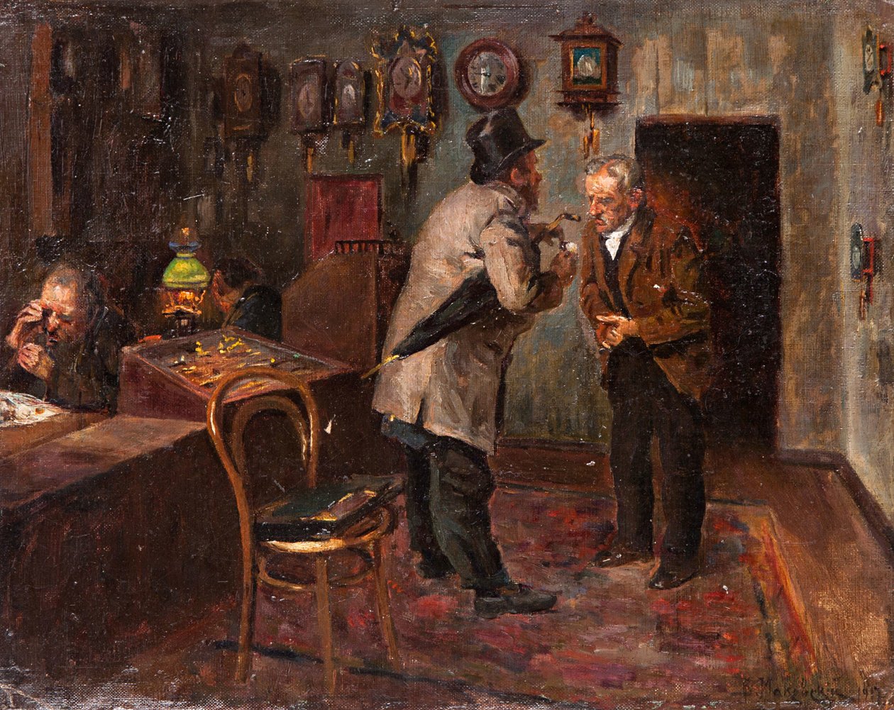 Hos juvelerarna, 1917 av Vladimir Egorovic Makovsky