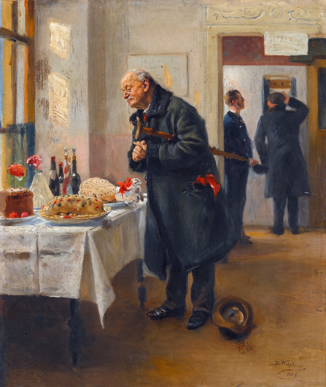 ""En gastronom"" (Gastronom) En man som gnuggar sina händer framför en god buffé - Målning av Vladimir Makovsky (Makovski) (1846-1920) av Vladimir Egorovic Makovsky