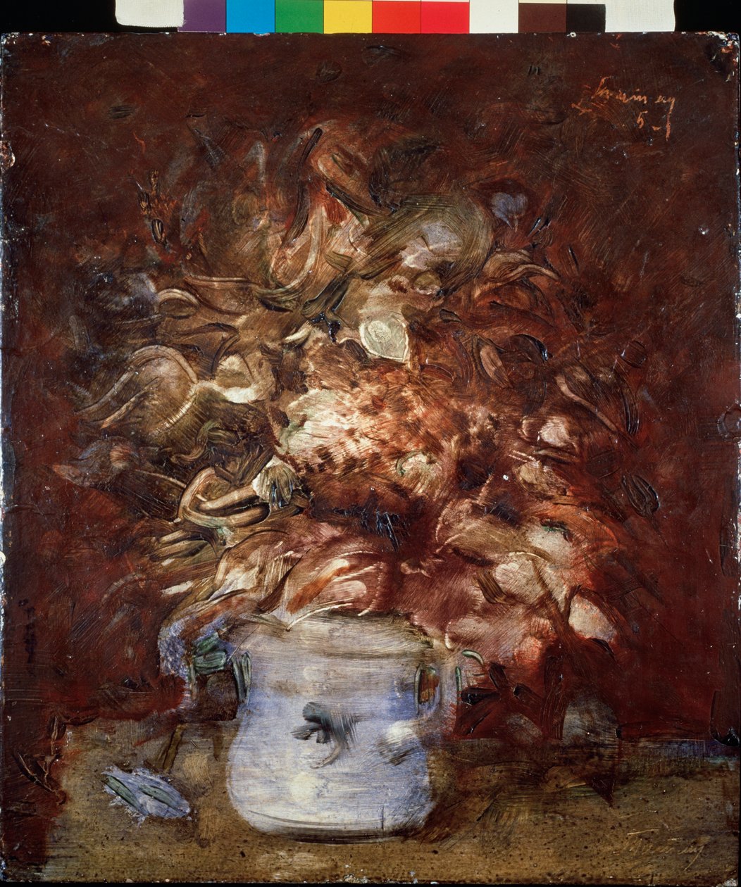 Bouquet de fleurs (Blombukett), ca 1940 (olja på pannå) av Vladimir Evgrafovich Tatlin