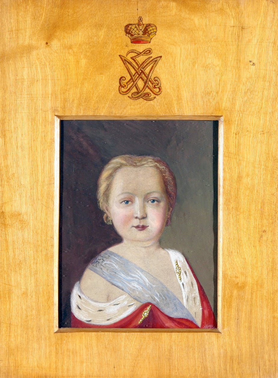 Alexander I av Ryssland (Alexander Pavlovich Romanov) - Porträtt av Alexander I som ett barn av Hau (Gau), Vladimir (Waldemar) Ivanovich (1816-1895), - Gouache på papper, 26x20 - Privat samling av Vladimir Ivanovich Hau