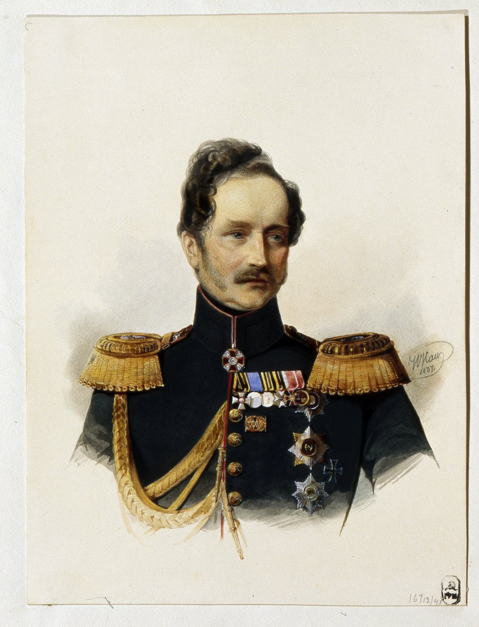 Porträtt av prins Alexey Fyodorovich Orlov (1787-1862) (Porträtt av prinsen A. F. Orlov). Rysk soldat och diplomat. Verk av Vladimir Ivanovich Hau (Gau) (1816-1895), akvarell på papper av Vladimir Ivanovich Hau