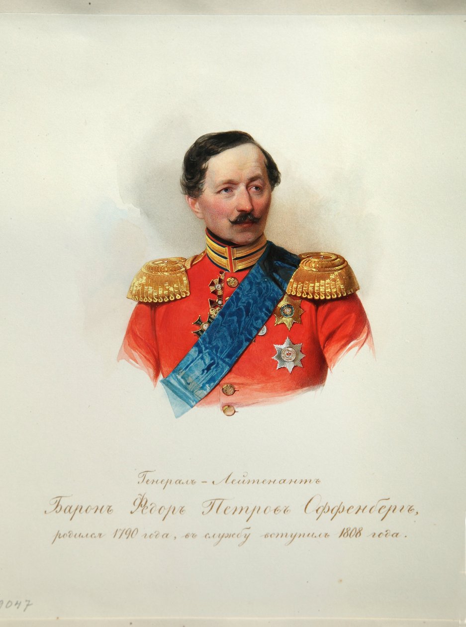 Porträtt av general Baron Fjodor Petrovich von Offenberg (1789-1857) (Från albumet med de kejserliga hästvakterna) - Hau (Gau), Vladimir Ivanovich (1816-1895) - 1846-1849 - Akvarell på papper - Institut för rysk litteratur IRLI (Pushkin-huset), St Pete av Vladimir Ivanovich Hau