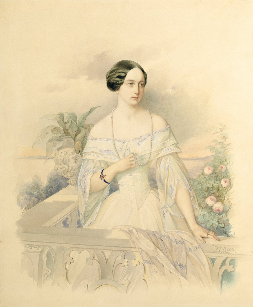 Porträtt av storhertiginnan Olga Nikolaevna, 1846 (wc på kartong) av Vladimir Ivanovich Hau