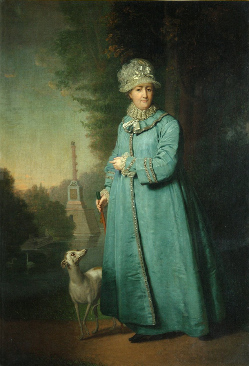 Katarina II promenerar i parken vid Tsarskoye Selo med Chesme-kolonnen i bakgrunden, 1794 av Vladimir Lukich Borovikovsky