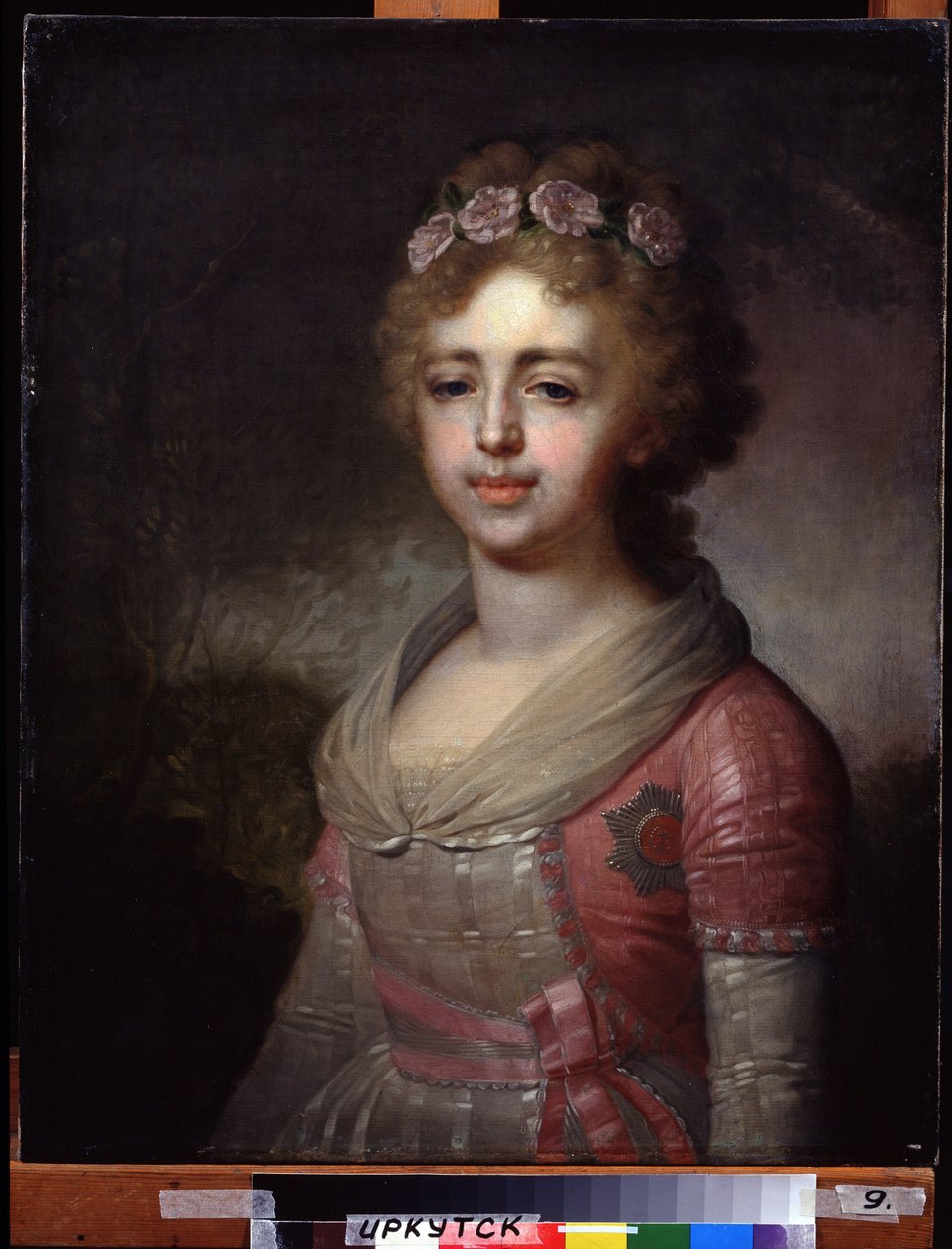 Porträtt av storhertiginnan Alexandra Pavlovna (1783-1801), dotter till kejsar Paul I (Porträtt av storhertiginnan Alexandra Pavlovna, dotter till kejsar Paul I). Målning av Vladimir Lukich Borovikovsky (eller Borovikovsky) (1757-1825). Olja på duk av Vladimir Lukich Borovikovsky