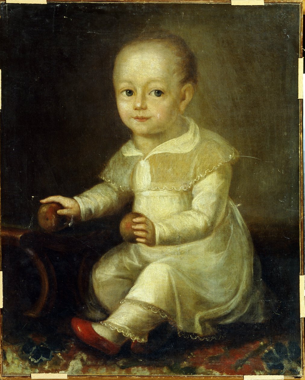 Porträtt av ett barn med äpplen. (Porträtt av ett barn med äpplen). Målning av Vladimir Lukitch Borovikovsky (eller Borovikovsky) (1757-1825) av Vladimir Lukich Borovikovsky