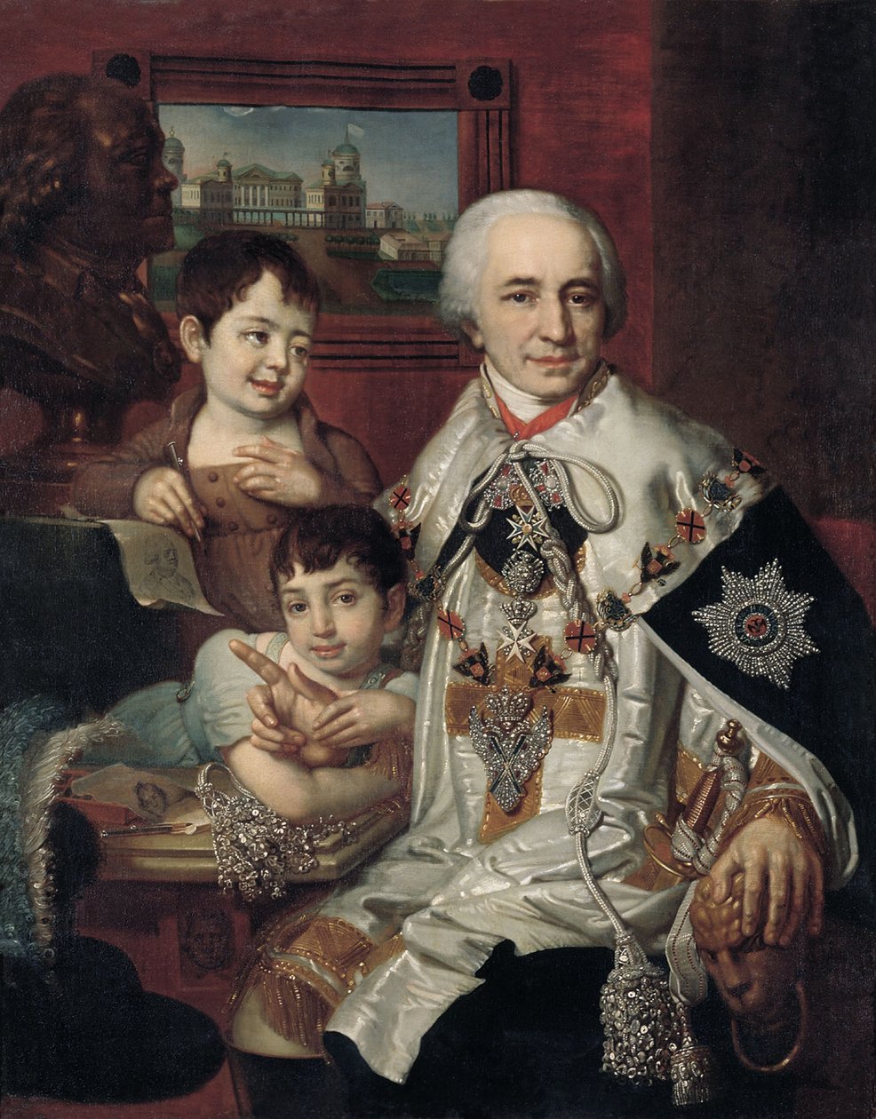 Porträtt av amiral greve Grigory Grigoryevich Kushelev 1754-1833 med barn, 1801 av Vladimir Lukich Borovikovsky