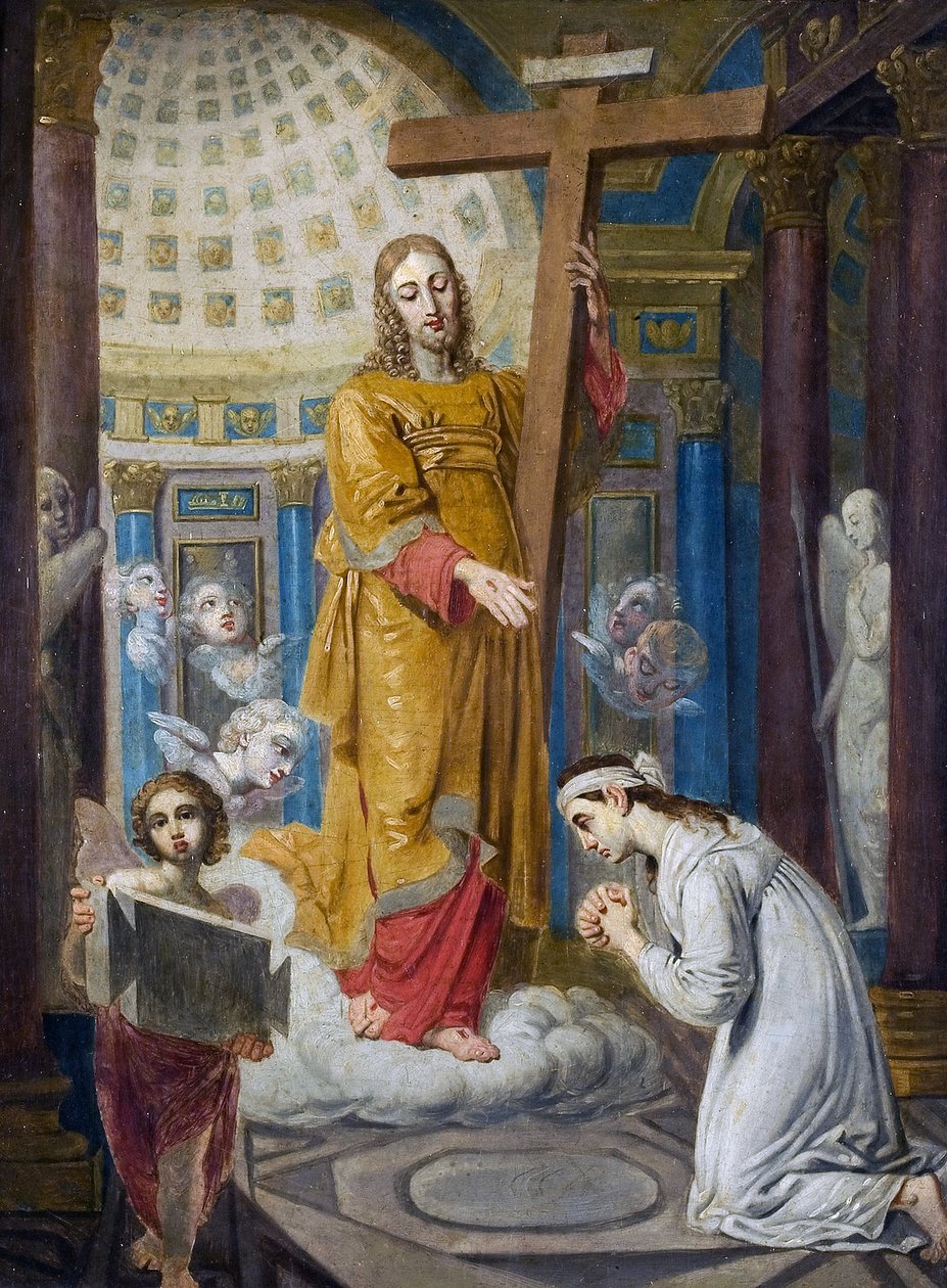 Kristi framträdande med korset till Ekaterina Filippovna Tatarinova (1783-1856) - av Borovikovsky, Vladimir Lukich (1757-1825). Olja på trä, storlek: 44x34, tidigt 1820-tal, Ryska statens museum, St. Petersburg av Vladimir Lukich Borovikovsky