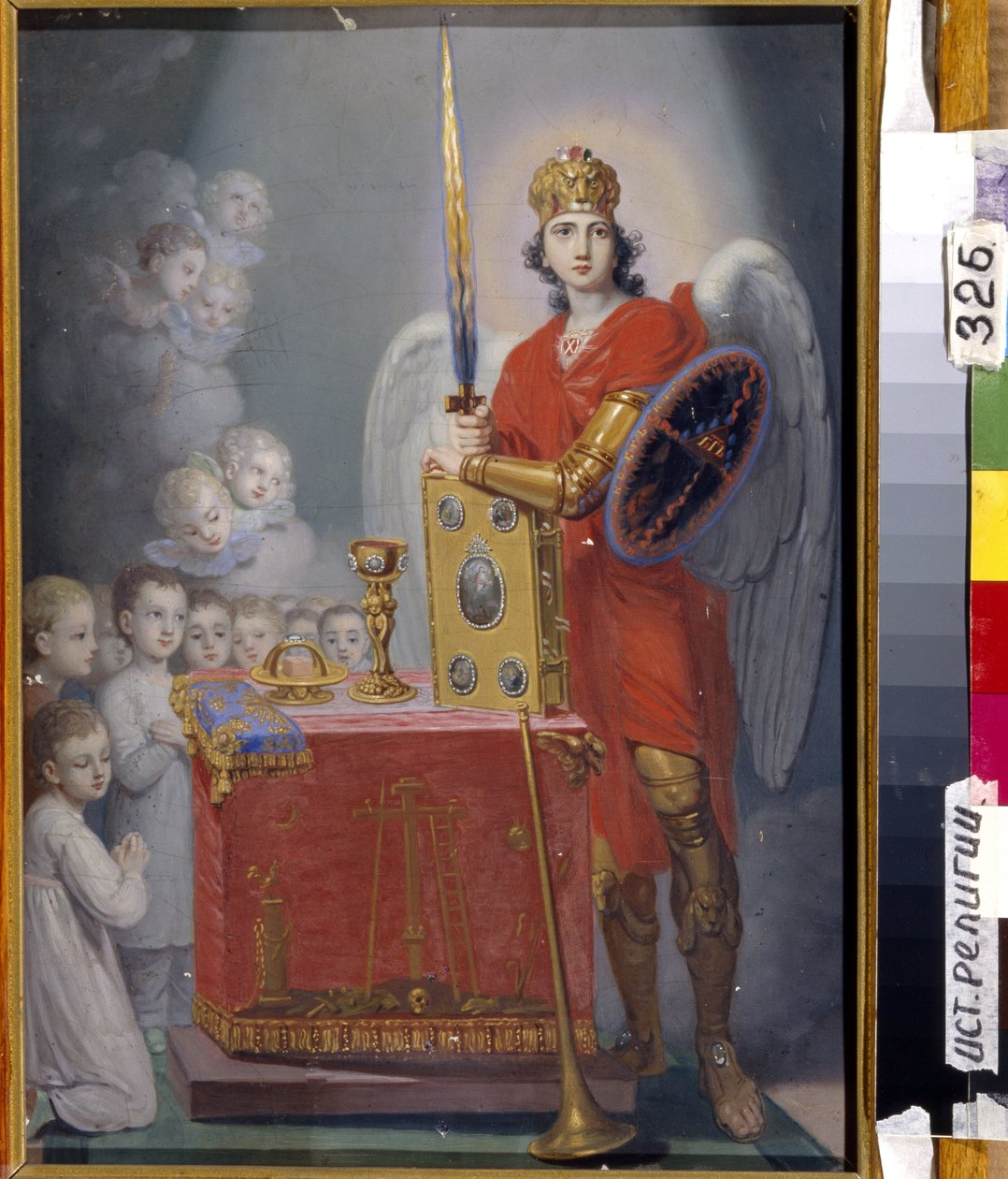 Kejsar Paul I:s barn (1754-1801) framför altaret, skyddad av ärkeängeln Mikael - Peinture de Vladimir Lukich Borovikovsky (1757-1825), - Olja på duk - Statens museum för religionshistoria, St Petersburg av Vladimir Lukich Borovikovsky
