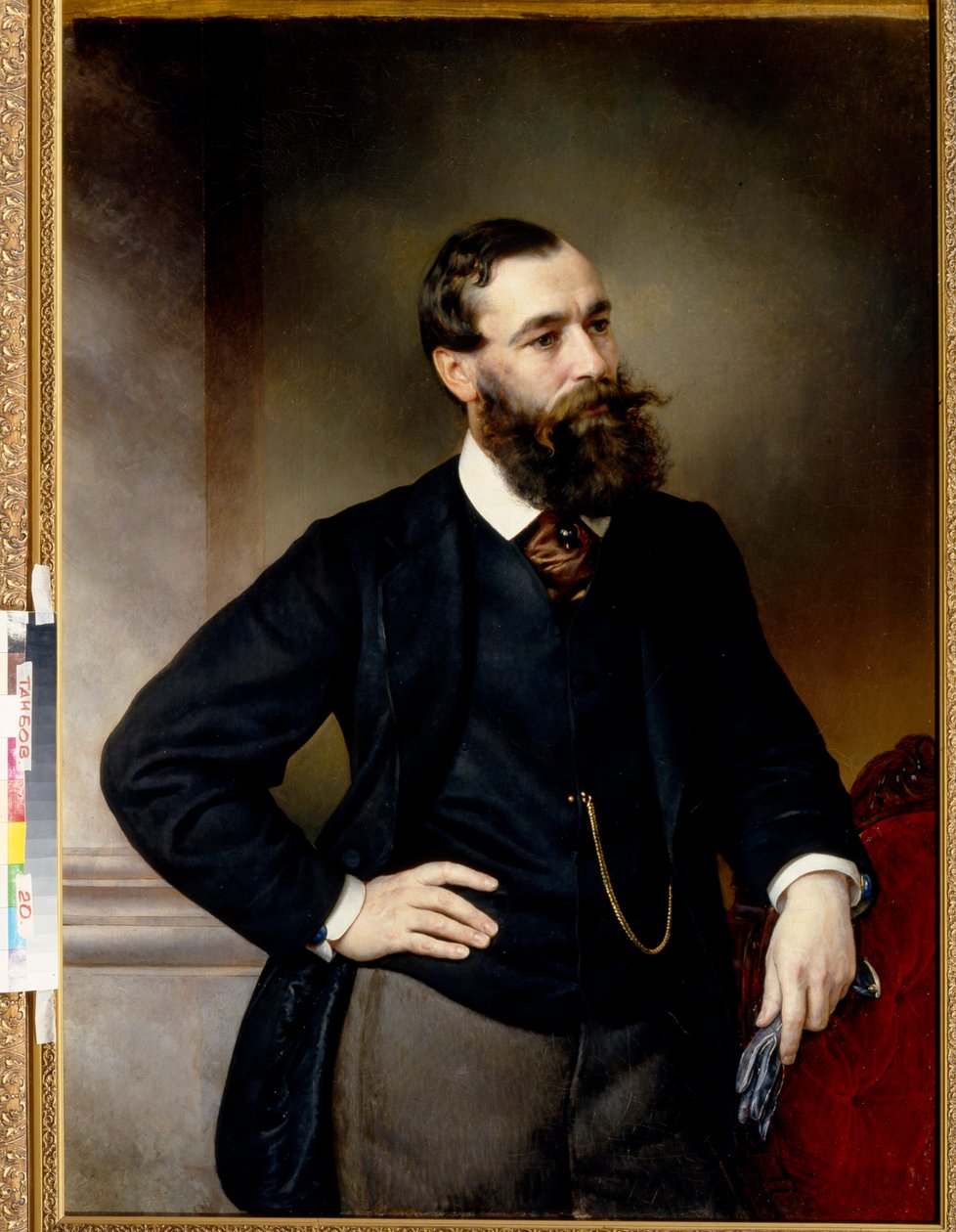 Porträtt av juristen och filosofen Boris Nikolaievitch Chicherin (Chicherin) (1828-1904) - Målning av Vladimir Osipovich Sherwood (Shervud) (1832-1897), olja på duk (117x83 cm), sent 1800-tal - (Porträtt av juristen och juristen) politiskt filosofera Bo av Vladimir Ossipovitch Sherwood