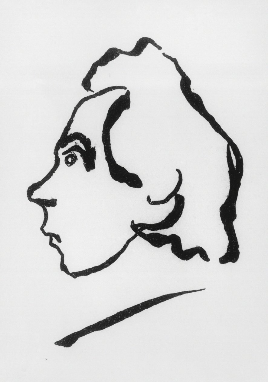 Porträtt av Viktor Vladimirovitj Chlebnikov, mer känd under pseudonymen Velimir Chlebnikov (1885-1922) (teckning) av Vladimir Vladimirovic Majakovskij