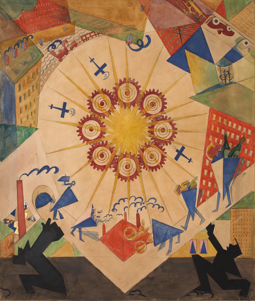 Utlovade landet. Scenografi för teaterpjäsen Mystery-Bouffe av Vladimir Majakovskij, 1919. av Vladimir Vladimirovich Mayakovsky