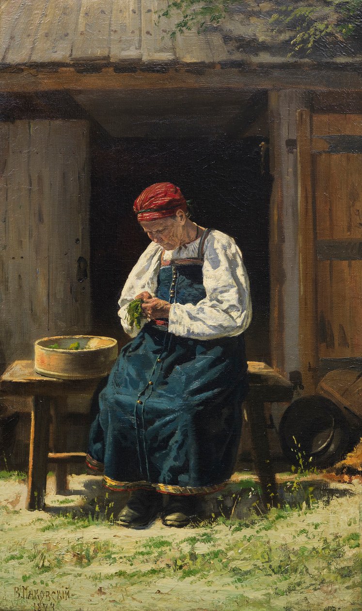 Bondfru i arbete, 1874. av Vladimir Yegorovich Makovsky