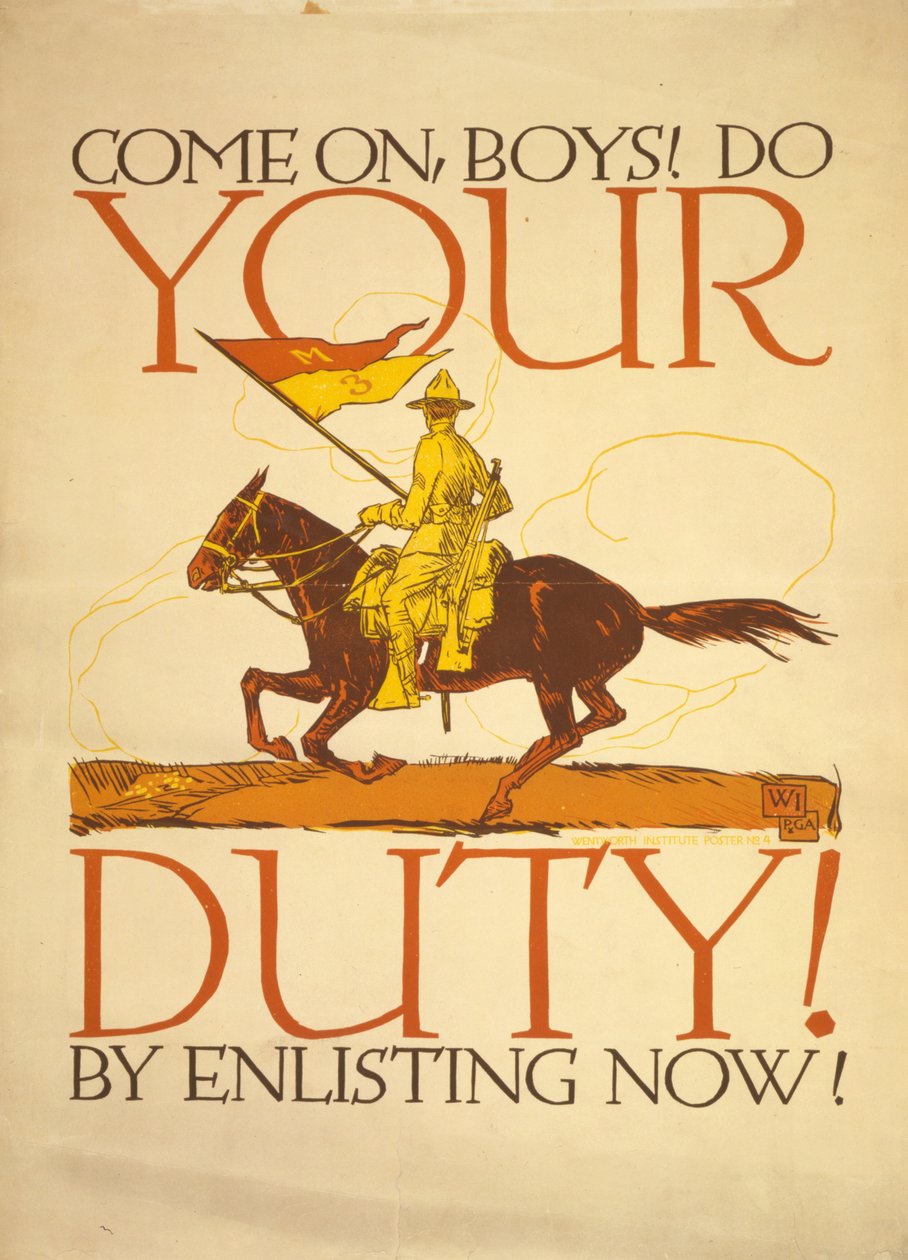 Kom igen killar! Gör din plikt! Genom att ta värvning nu! 1917 (silkscreen i färg) av Vojtch Preissig