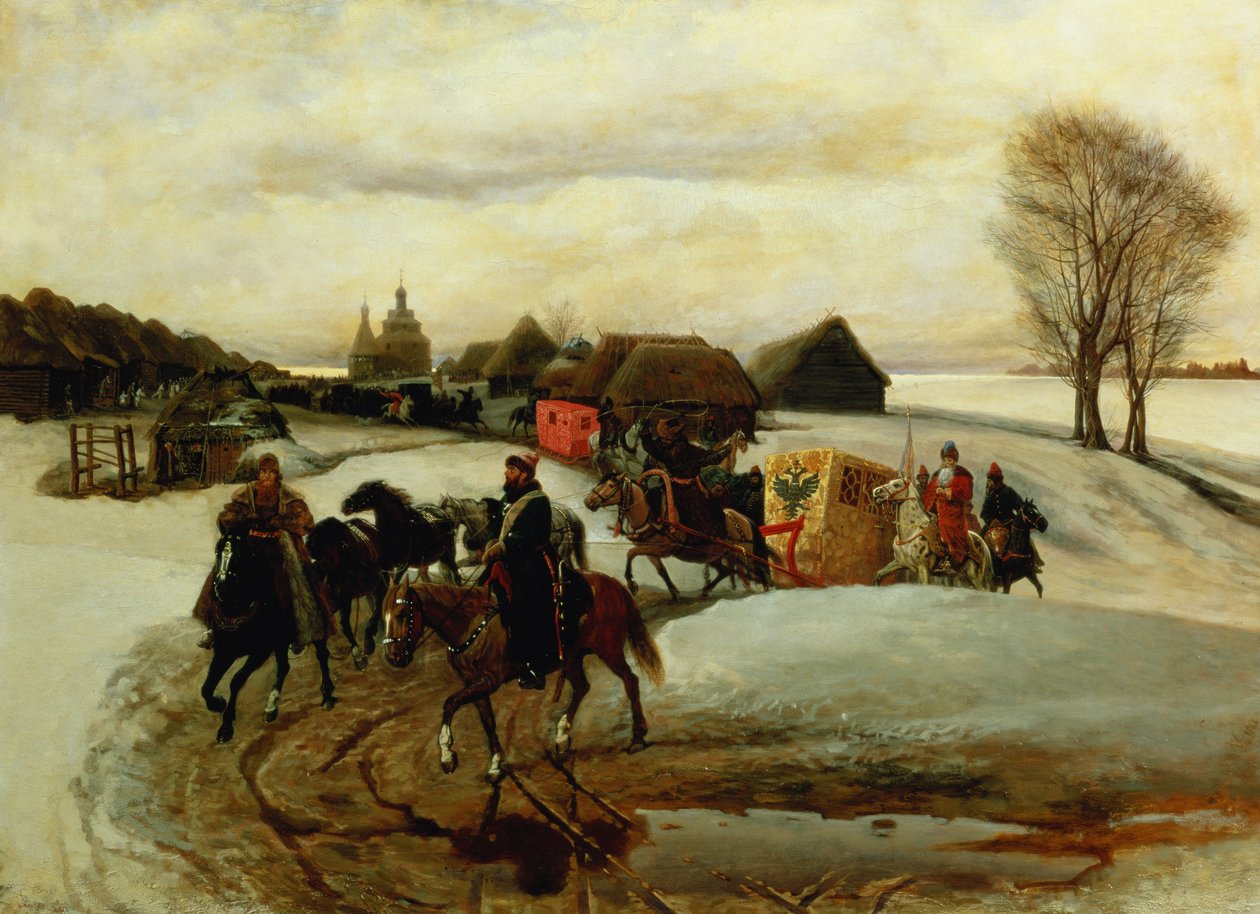 Tsarinans vårpilgrimsfärd, under tsar Aleksy Mihailovich, 1868 av Vyacheslav Grigorievich Shvarts